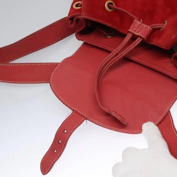 GUCCI Bamboo Backpack Suede Leather Red Gold - Picture 11 of 16